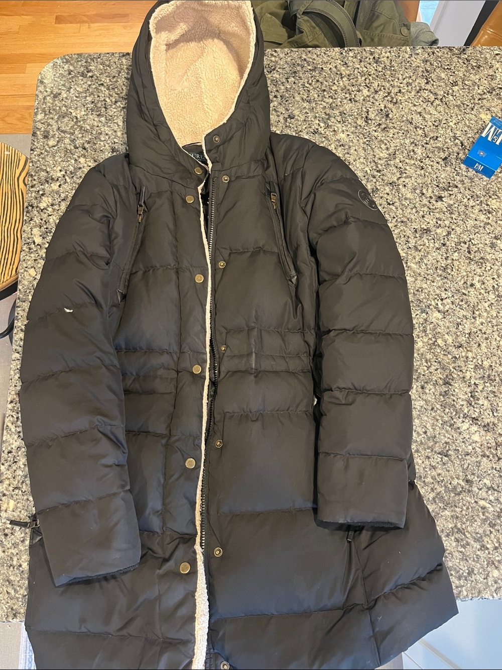 Ralph Lauren Black Sherpa-Lined Long Puffer Coat